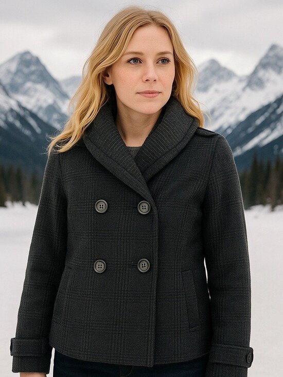 J Crew Sasha Peacoat Gray Plaid Wool Blend Capsule Cozy Academia Career Chic 0 - Picture 1 of 11